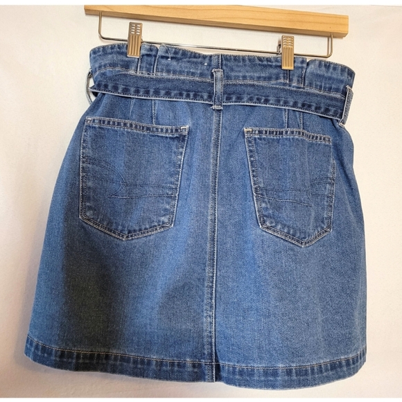 American Eagle Womens Denim Mini Skirt Blue Size 6 Paperbag Waist Buttoned Tie - Picture 4 of 10